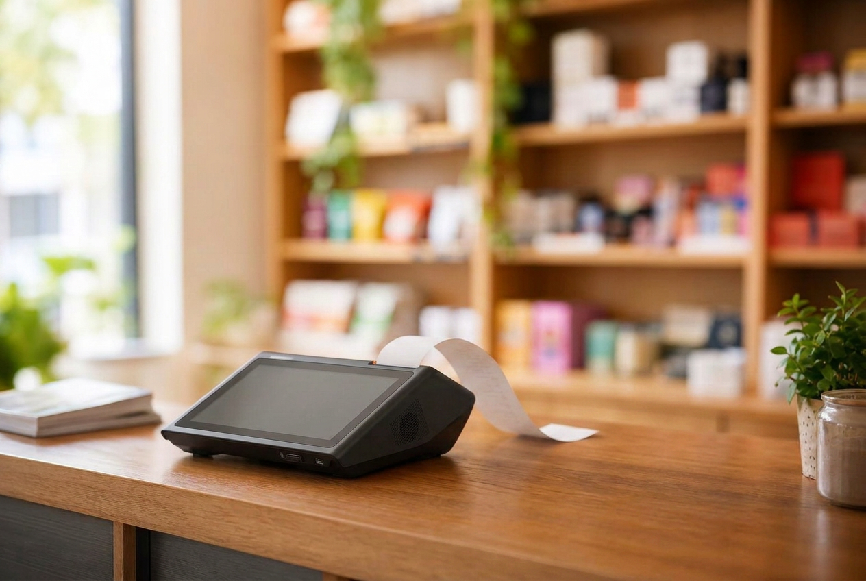 PDV Lysa — Sunmi D2 mini com tablet e impressora integrada em uma loja de varejo
